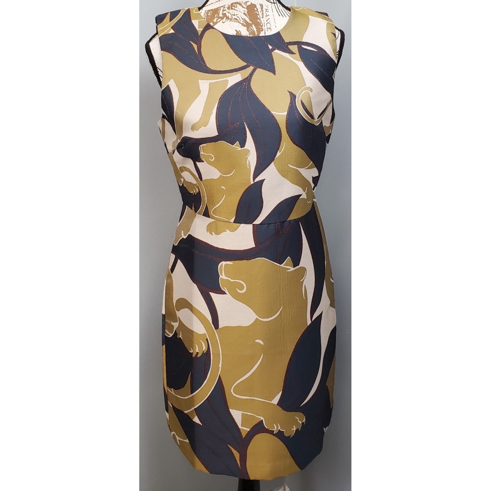 Ann Taylor Shift Dress Womens 4 Multi Jungle Cat Jacquard Print Sleeveless